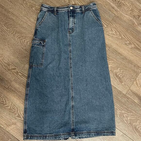 All Row Denim Skirt‎ | Womens Jules A Line Patch Pocket Skirt | Size L Large - Picture 4 of 9